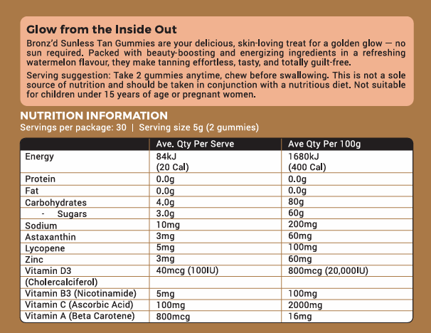 BRONZ'D Sunless Tan - Watermelon Gummies